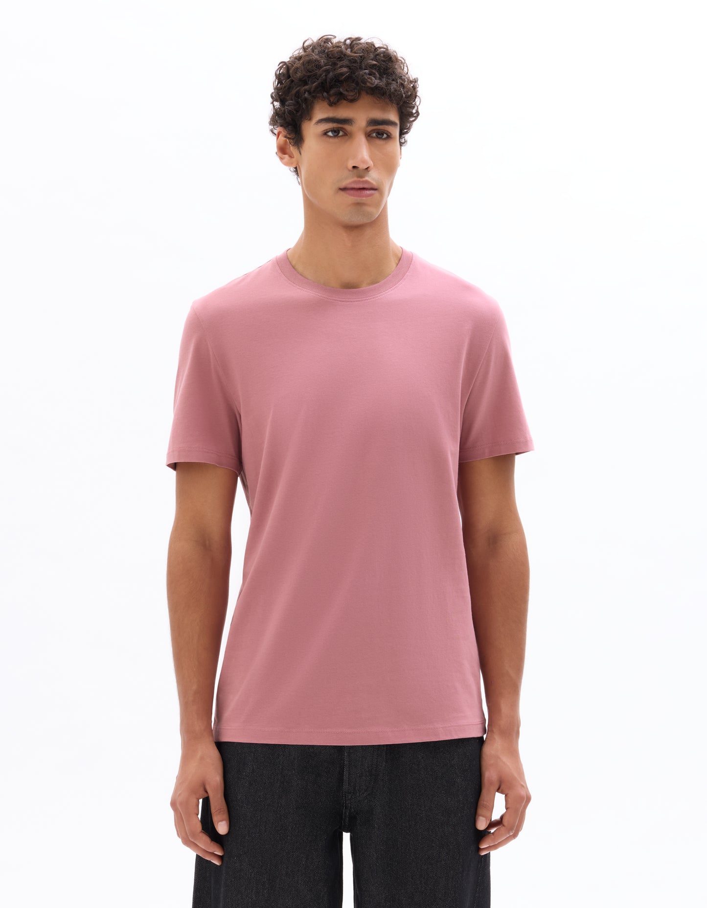 Celio Solid Straight Fit Cotton Pink Tshirts
