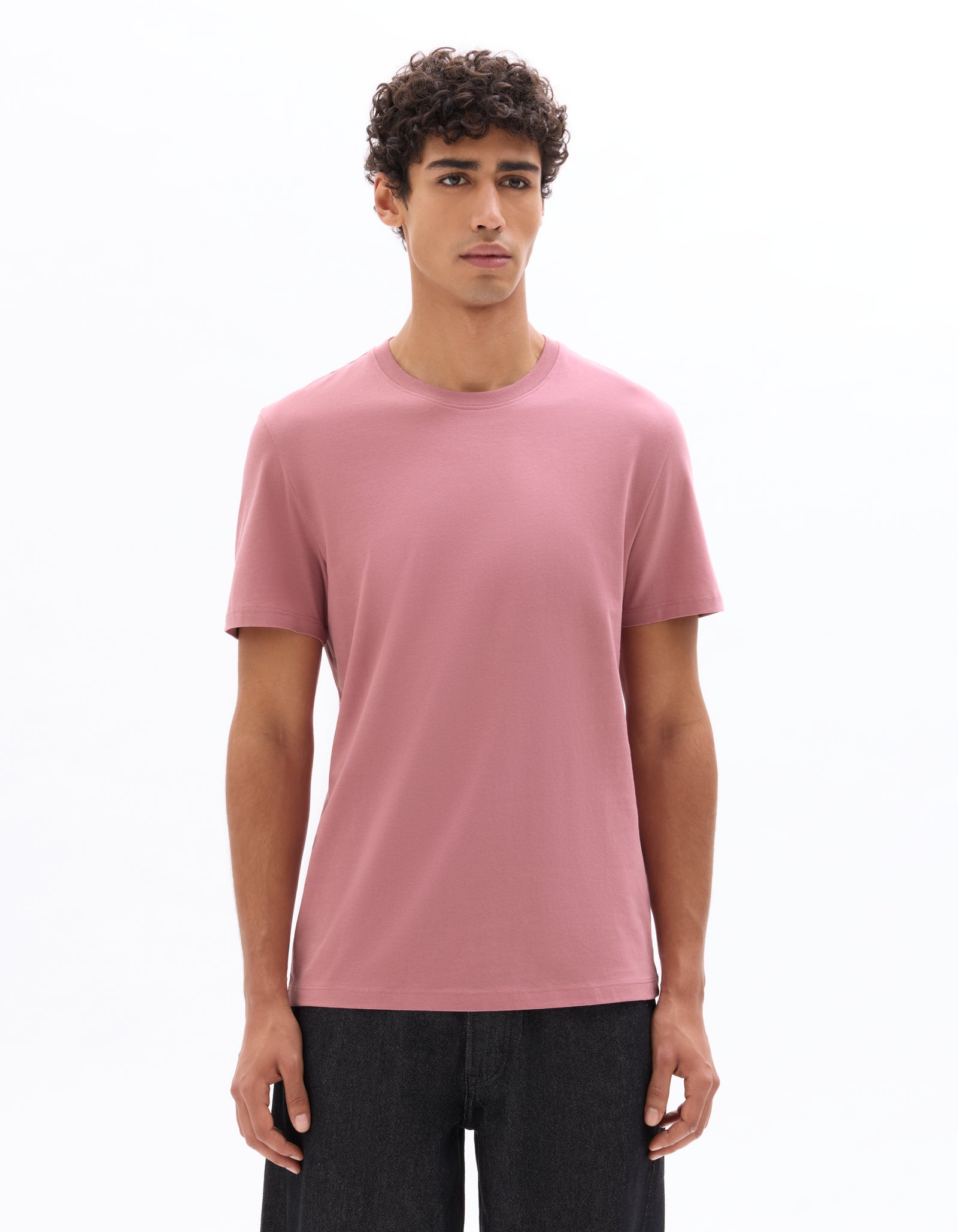 Celio Solid Straight Fit Cotton Pink Tshirts