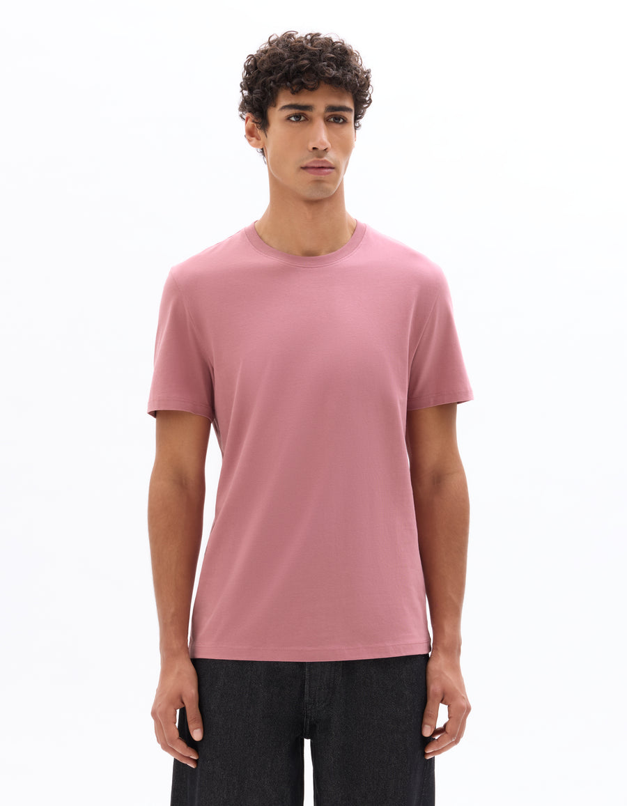 Celio Solid Straight Fit Cotton Pink Tshirts