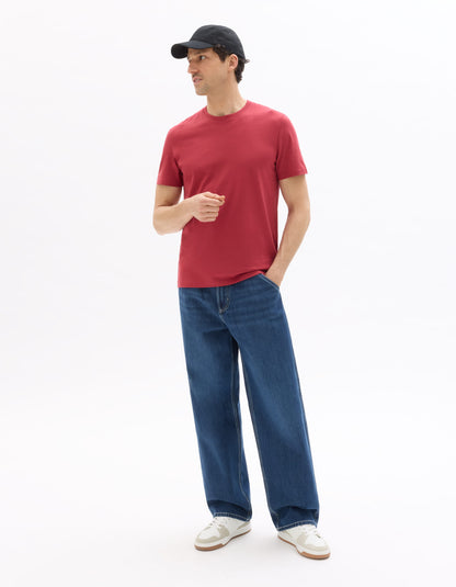 Celio Solid Straight Fit Cotton Red Tshirts