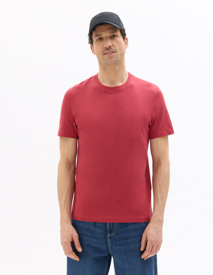 Celio Solid Straight Fit Cotton Red Tshirts