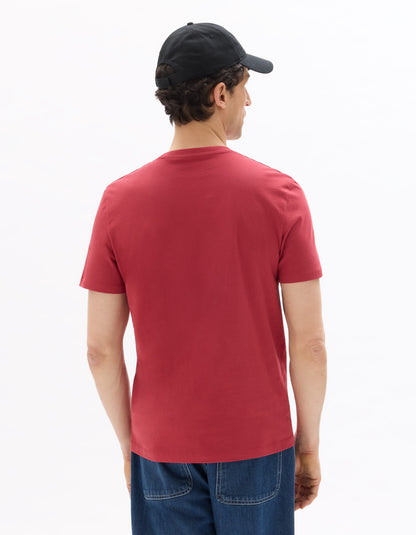 Celio Solid Straight Fit Cotton Red Tshirts