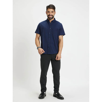 Navy Blue Solid Cotton Shirt