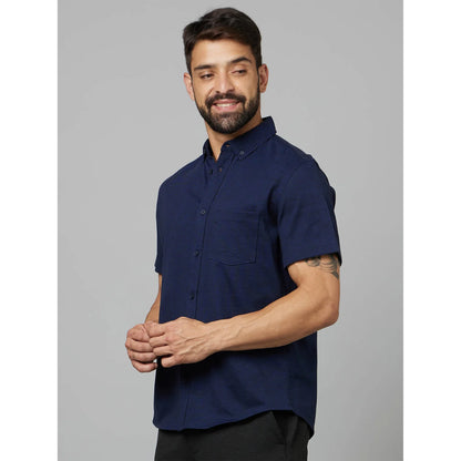 Navy Blue Solid Cotton Shirt