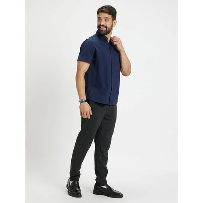 Navy Blue Solid Cotton Shirt