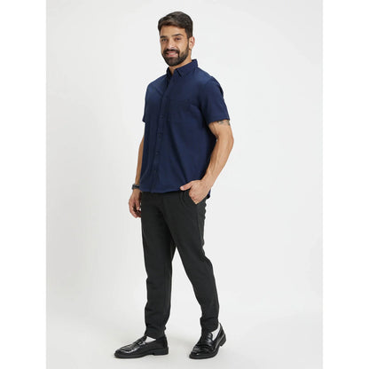 Navy Blue Solid Cotton Shirt