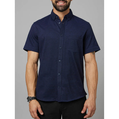 Navy Blue Solid Cotton Shirt