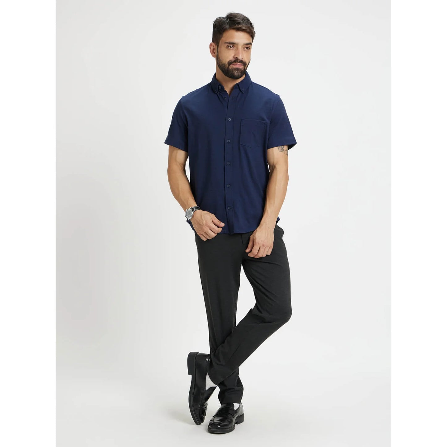 Navy Blue Solid Cotton Shirt