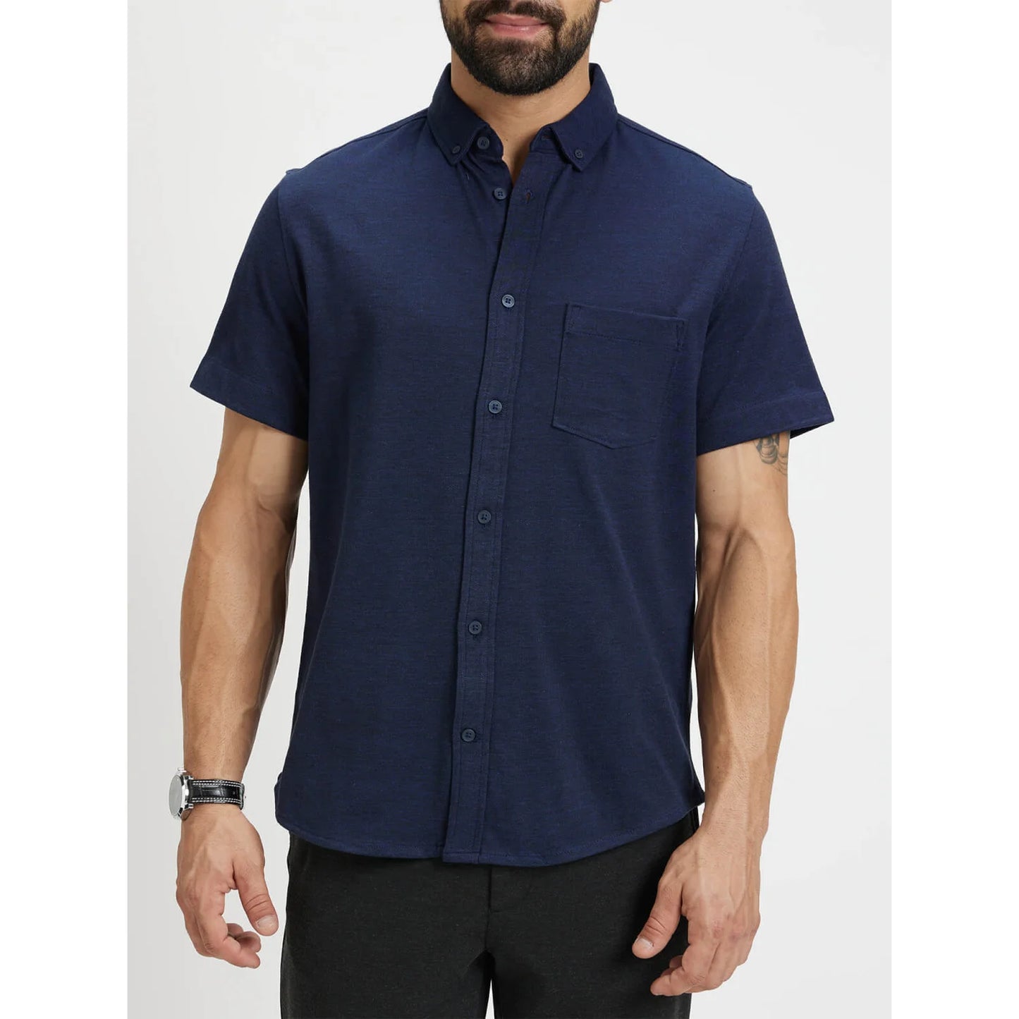 Navy Blue Solid Cotton Shirt