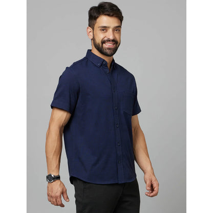 Navy Blue Solid Cotton Shirt