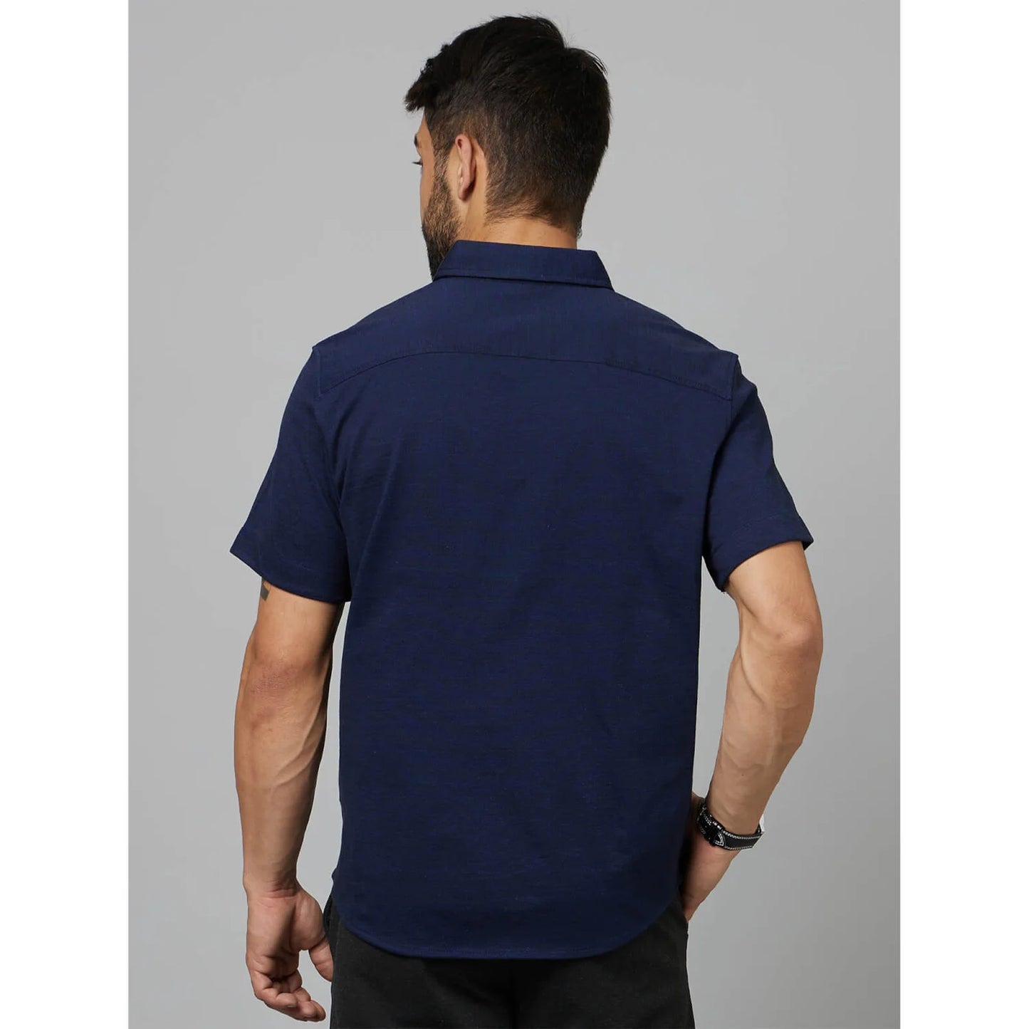 Navy Blue Solid Cotton Shirt