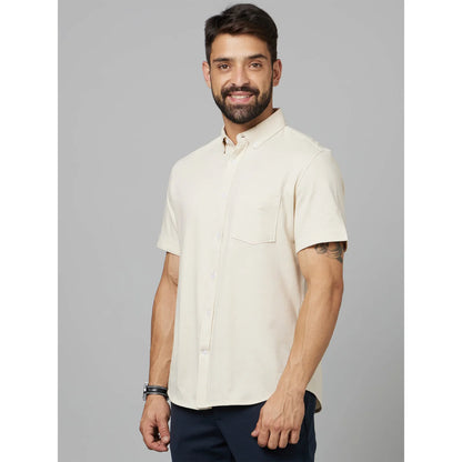 Beige Solid Cotton Shirt