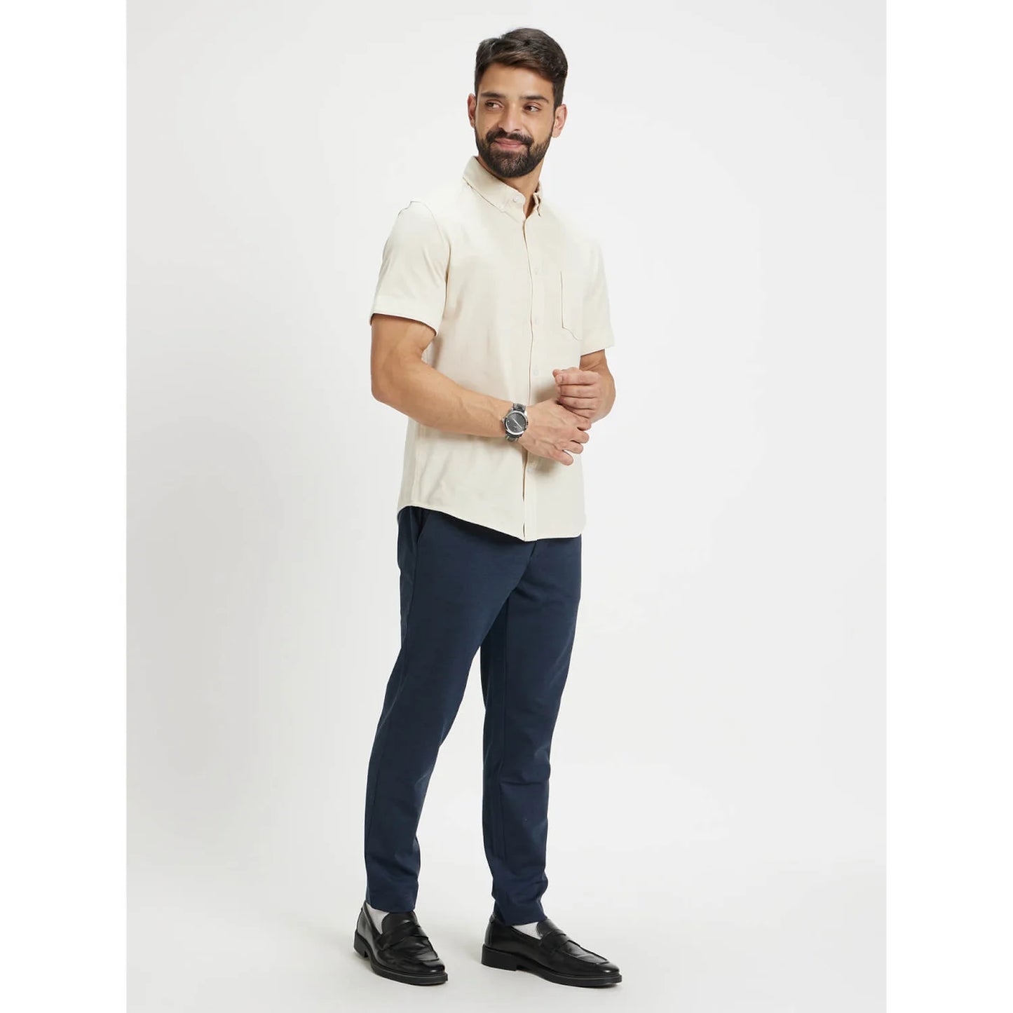 Beige Solid Cotton Shirt