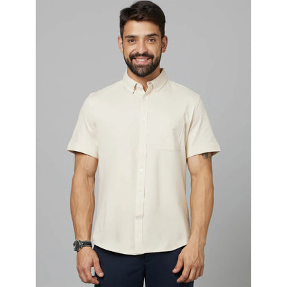 Beige Solid Cotton Shirt