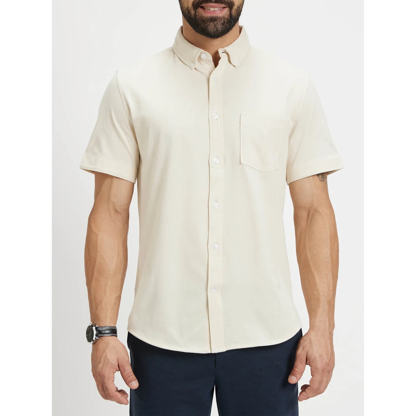 Beige Solid Cotton Shirt