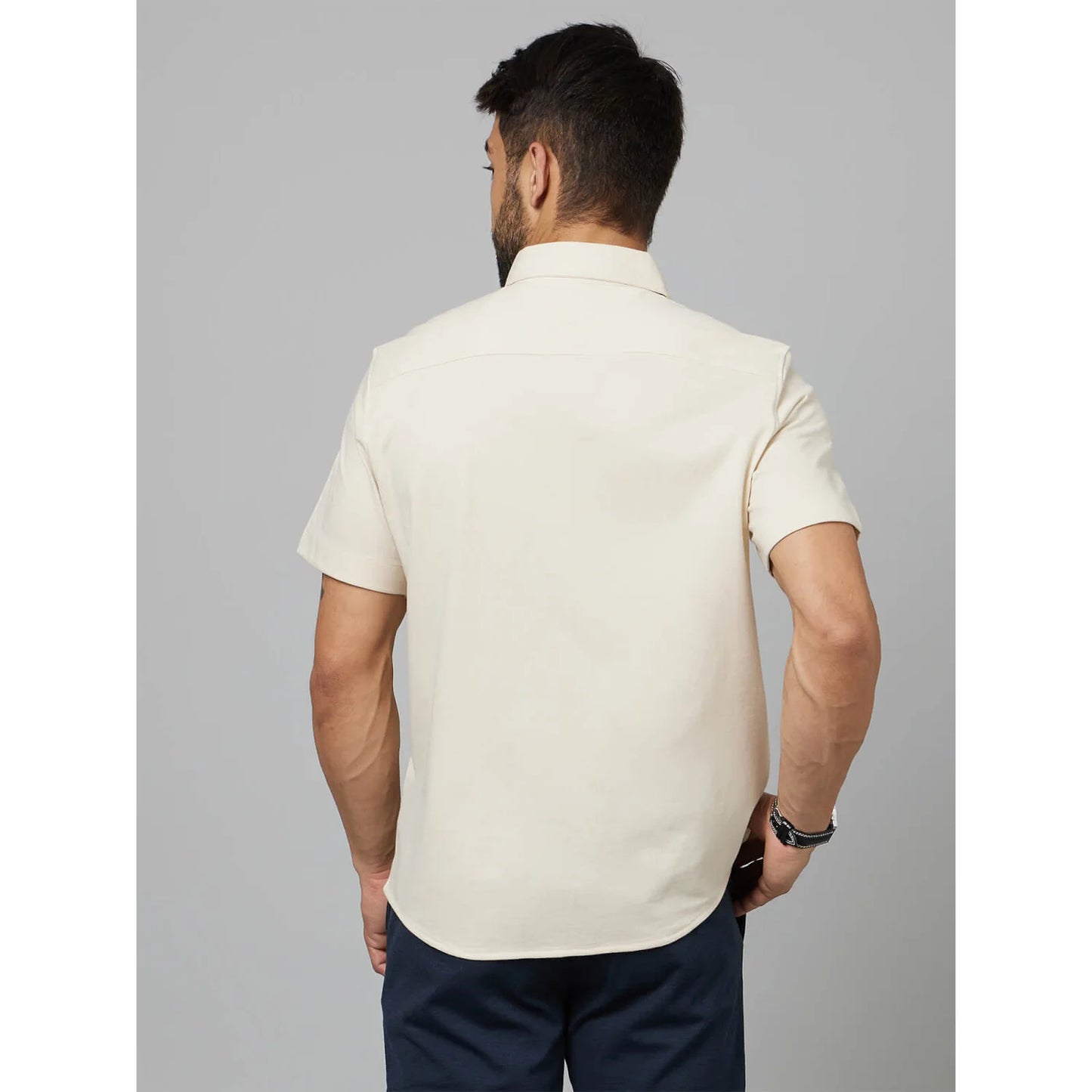 Beige Solid Cotton Shirt