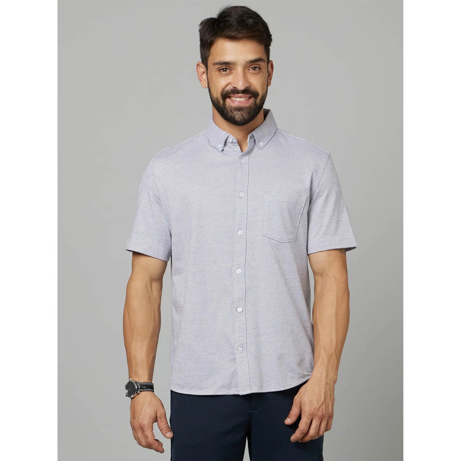 Grey Solid Cotton Shirt