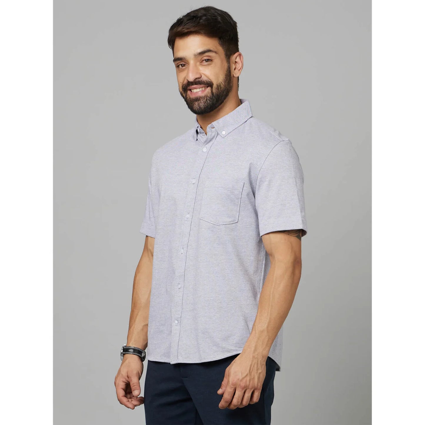 Grey Solid Cotton Shirt