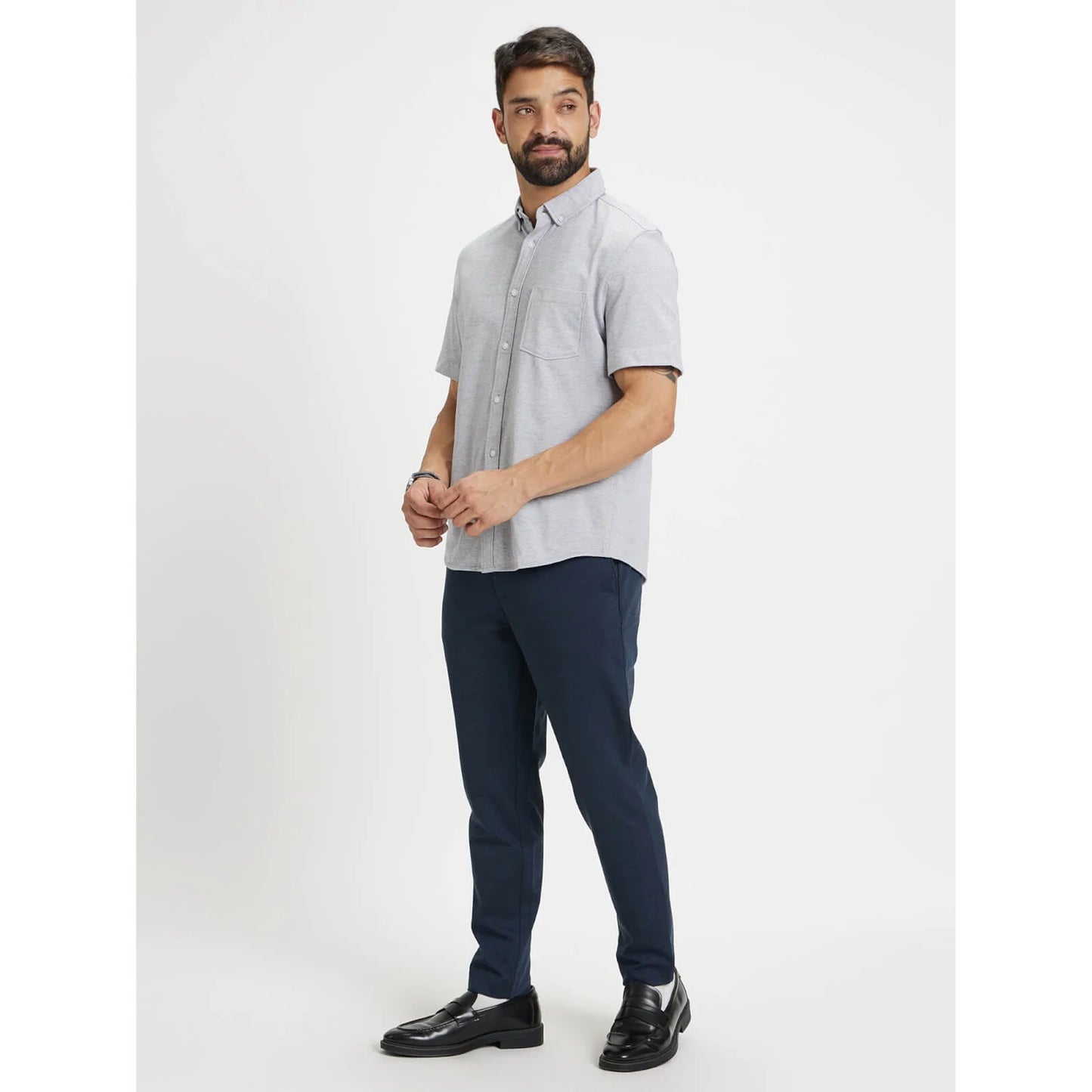 Grey Solid Cotton Shirt