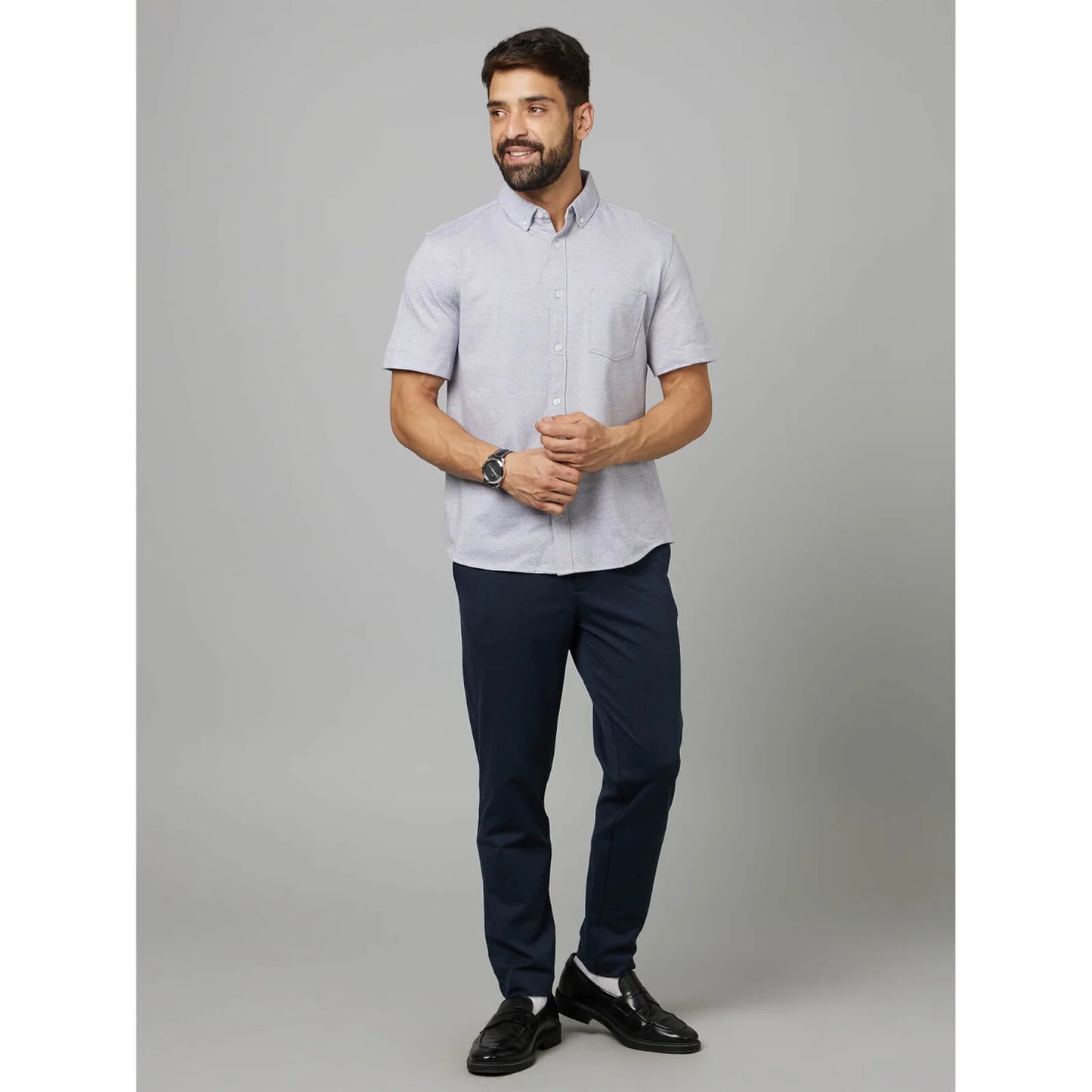 Grey Solid Cotton Shirt