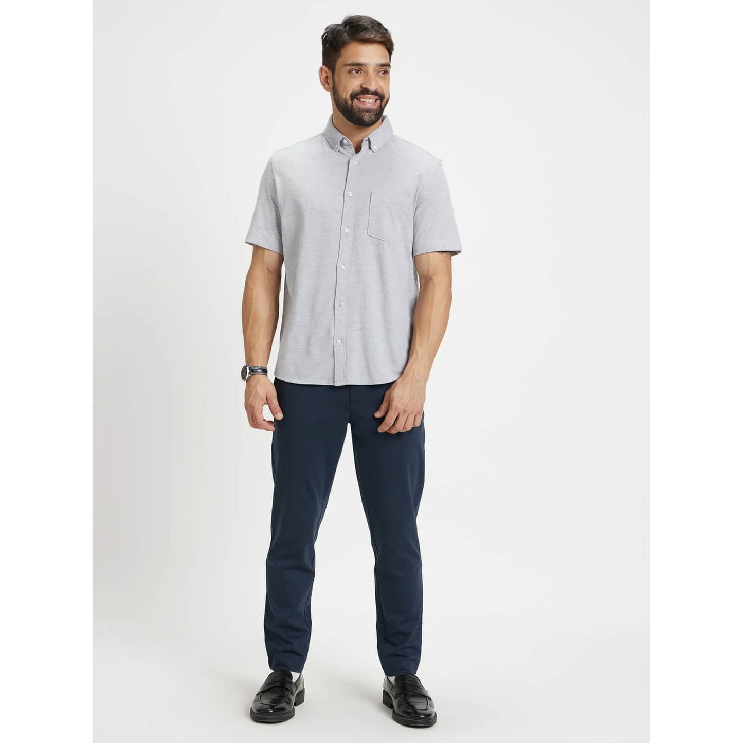 Grey Solid Cotton Shirt