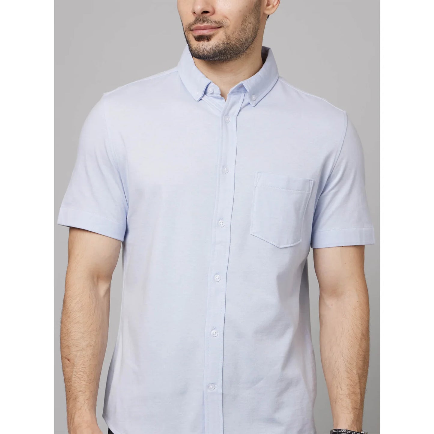 Blue Solid Cotton Shirt