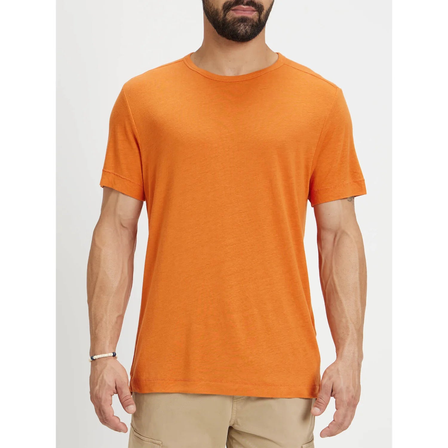 Orange Solid Linen-Blend T-shirt