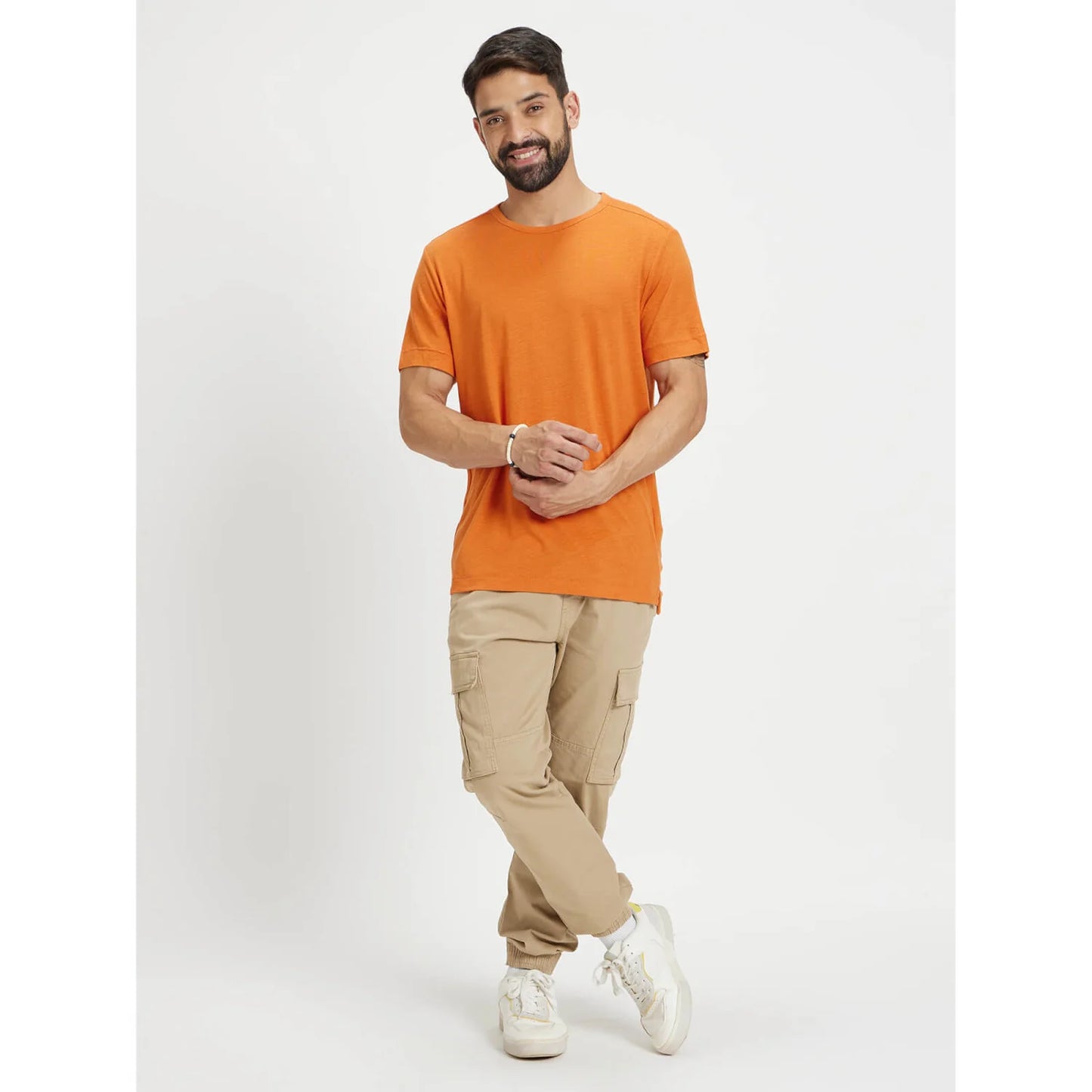 Orange Solid Linen-Blend T-shirt