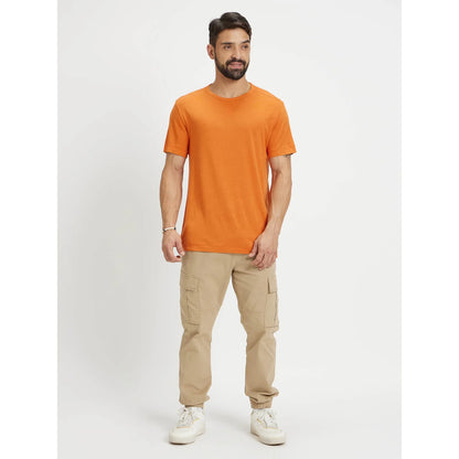 Orange Solid Linen-Blend T-shirt