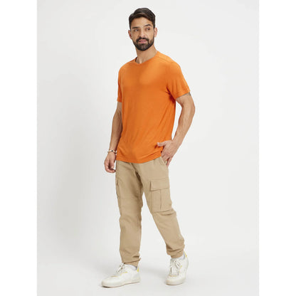 Orange Solid Linen-Blend T-shirt