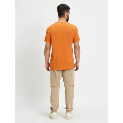 Orange Solid Linen-Blend T-shirt