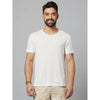 Celio* Solid Regular Fit Linen-Blend Off White T-Shirt