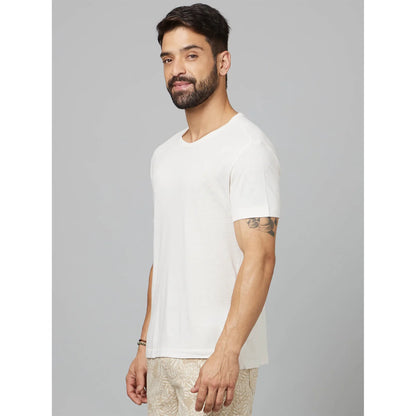 Off White Solid Linen-Blend T-shirt