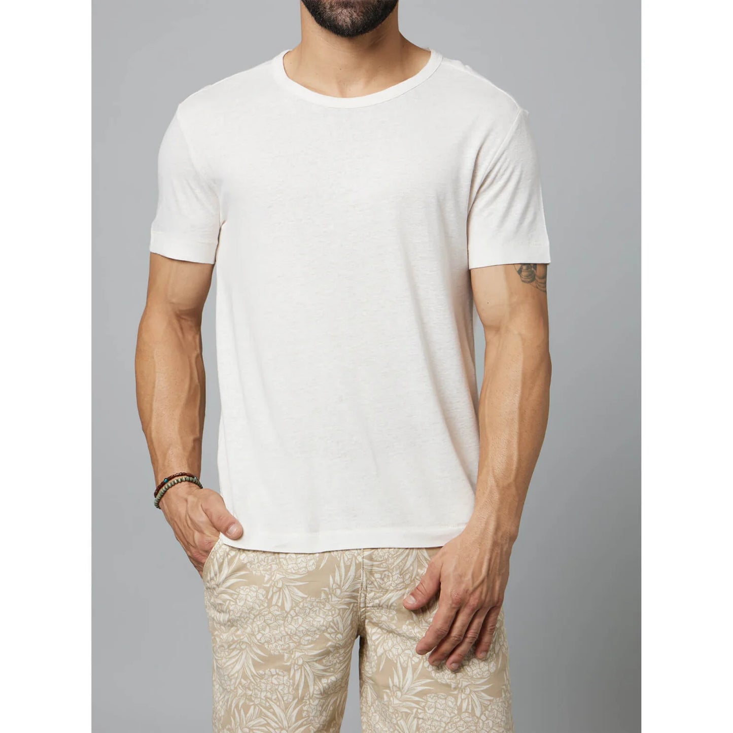 Off White Solid Linen-Blend T-shirt