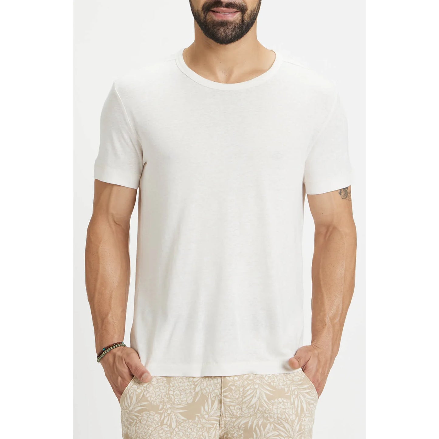 Off White Solid Linen-Blend T-shirt