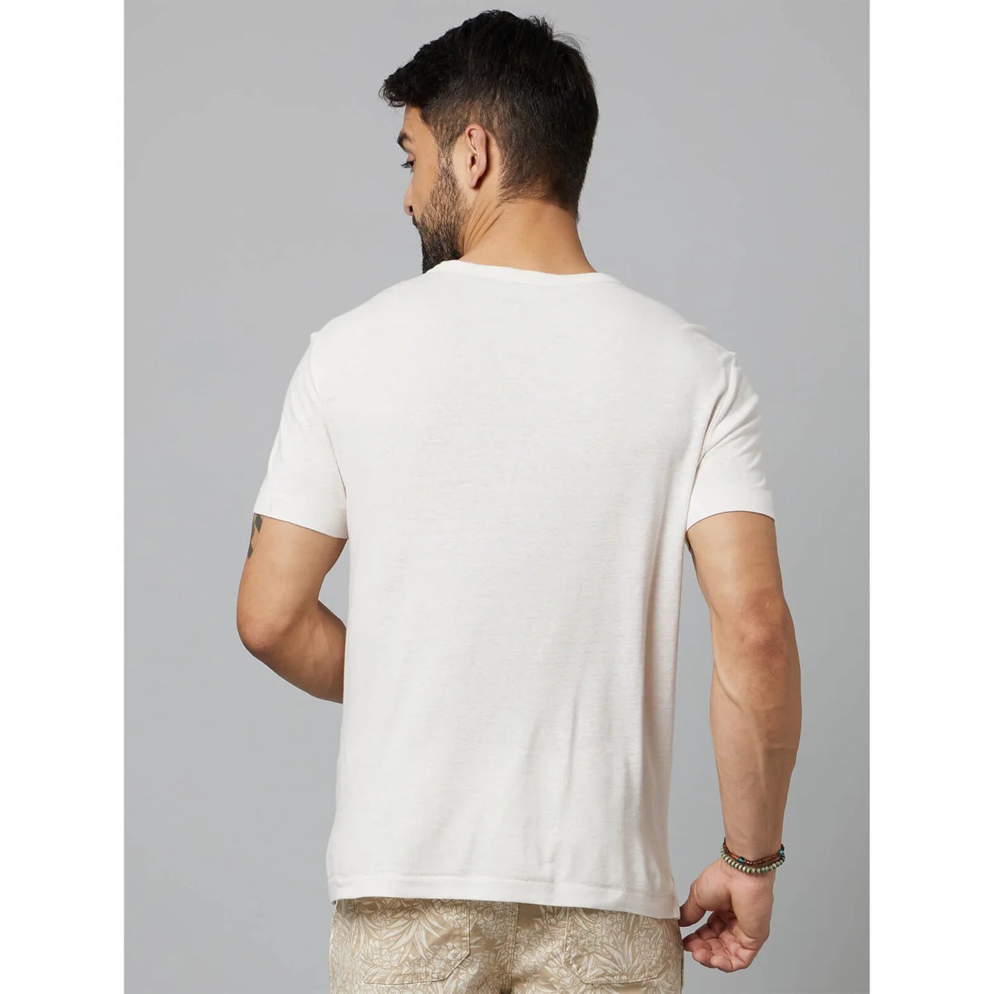 Off White Solid Linen-Blend T-shirt