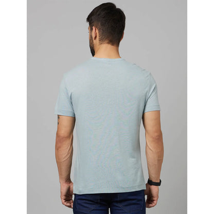 Blue Solid Linen-Blend T-shirt