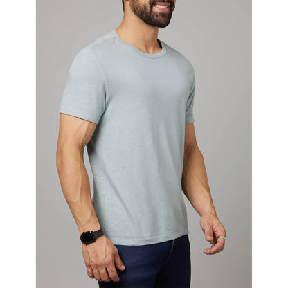 Blue Solid Linen-Blend T-shirt