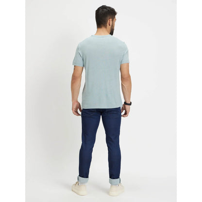 Blue Solid Linen-Blend T-shirt