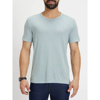 Blue Solid Linen-Blend T-shirt