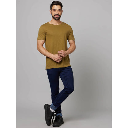 Khaki Solid Linen-Blend T-shirt