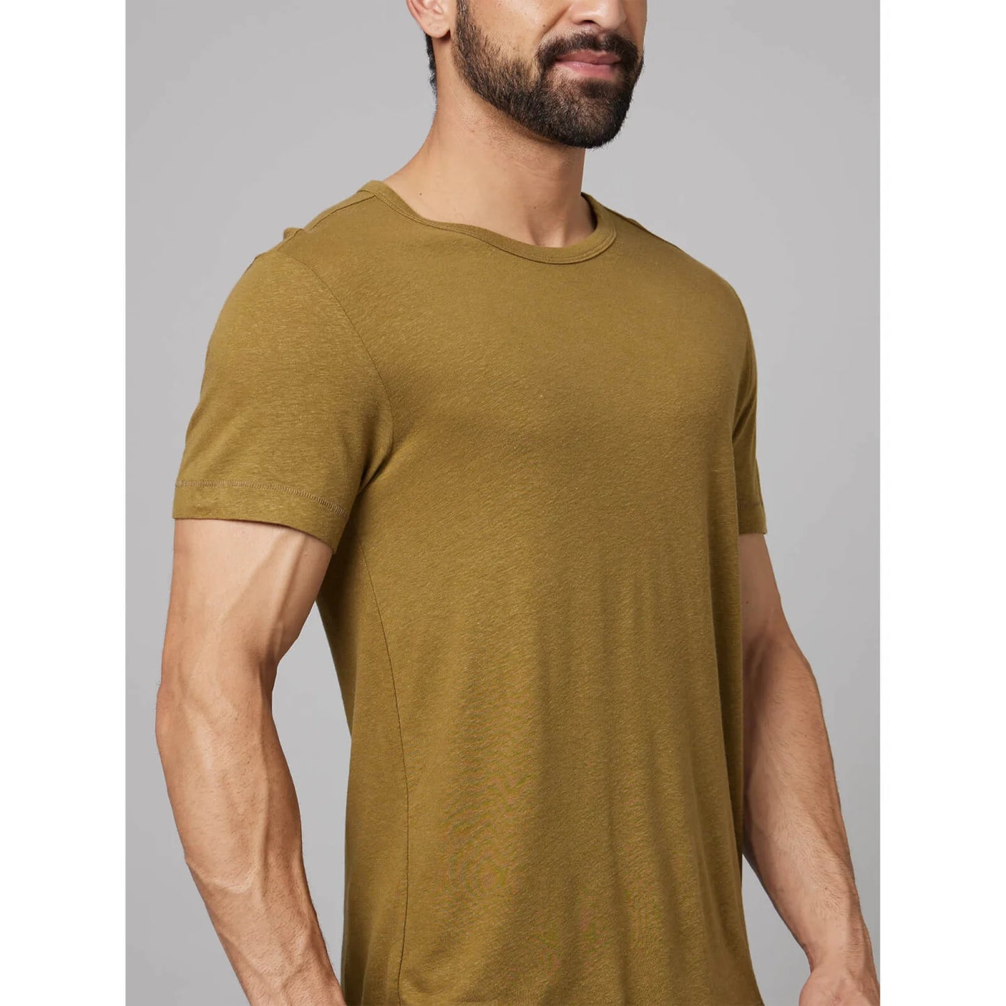 Khaki Solid Linen-Blend T-shirt