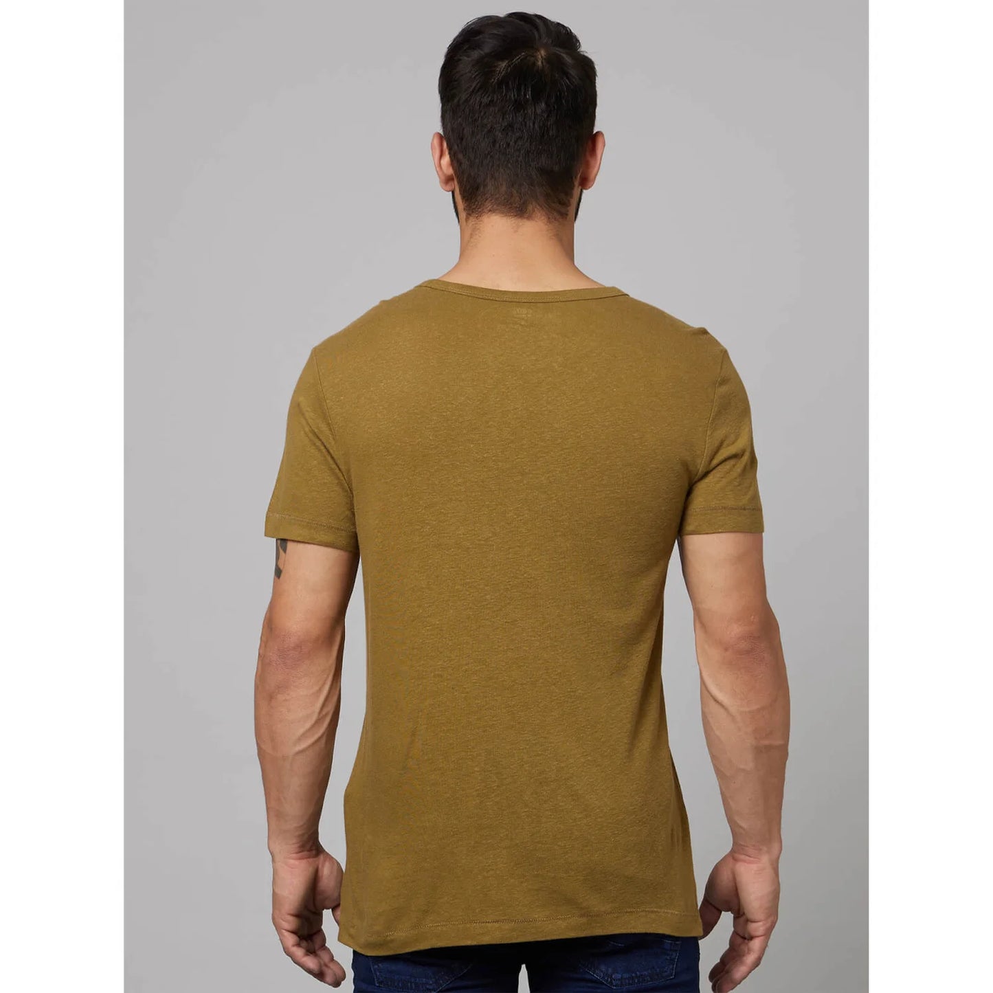 Khaki Solid Linen-Blend T-shirt