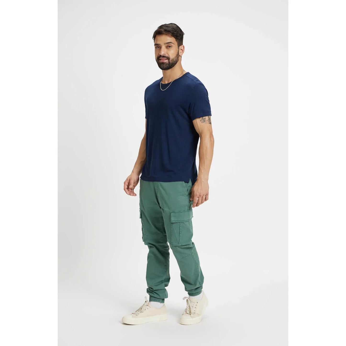 Navy Blue Solid Linen-Blend T-shirt