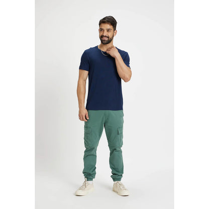 Navy Blue Solid Linen-Blend T-shirt