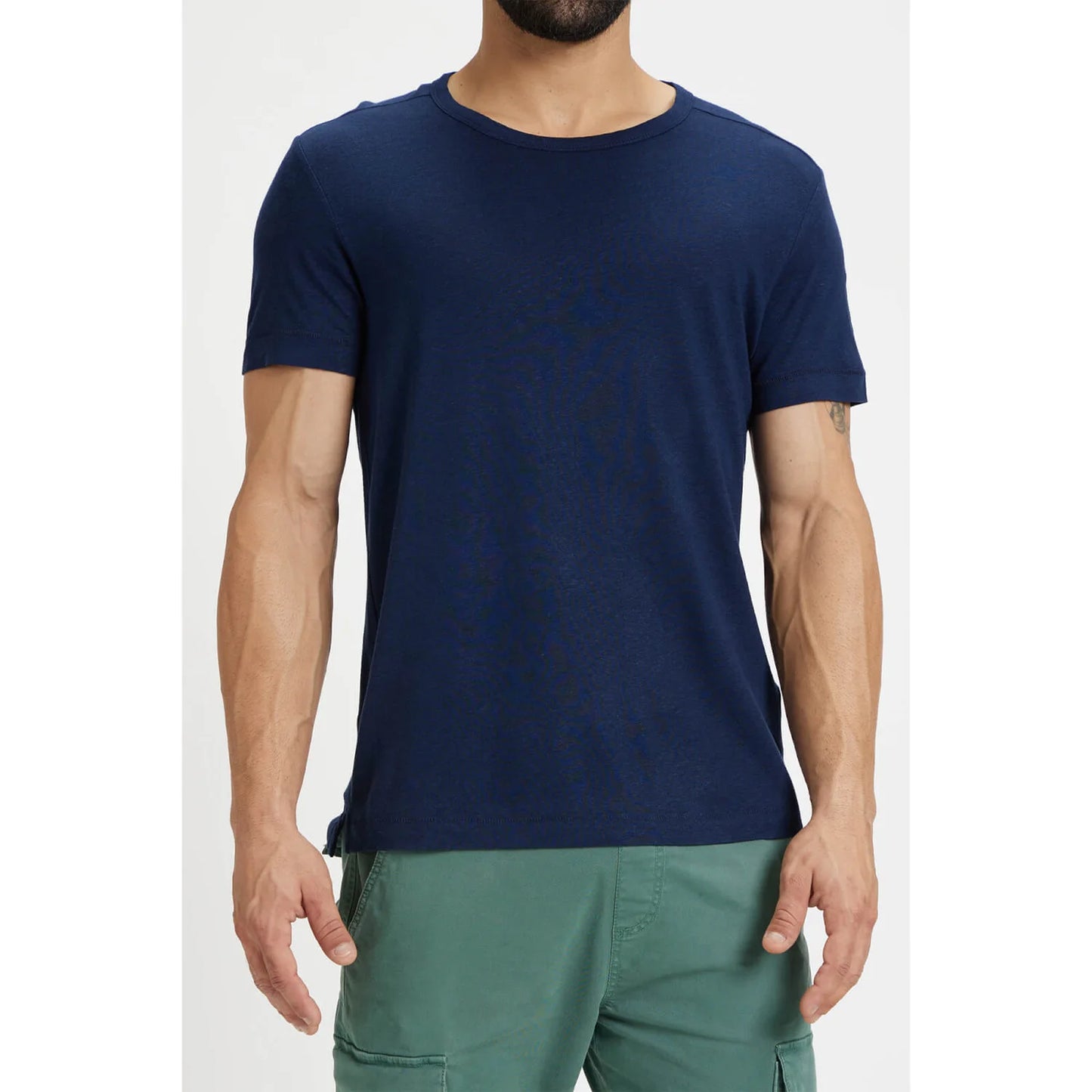 Navy Blue Solid Linen-Blend T-shirt