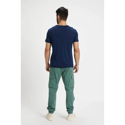 Navy Blue Solid Linen-Blend T-shirt