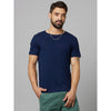 Celio* Solid Regular Fit Linen-Blend Navy Blue T-Shirt