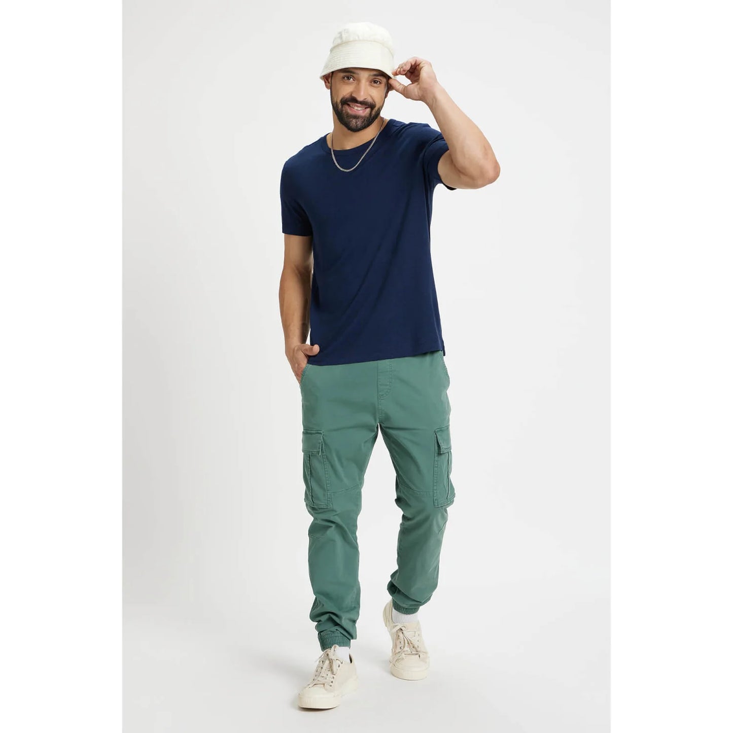 Navy Blue Solid Linen-Blend T-shirt