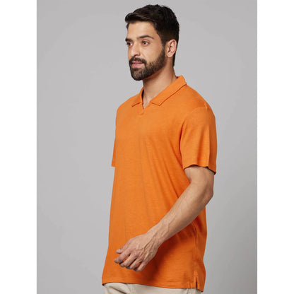 Orange Solid Cotton Polo